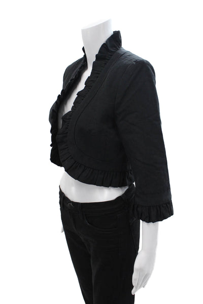 Milly Of New York Women Black Blazer 3/4 Sleeve Viscose Cotton Designer Size 8