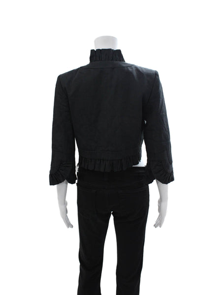 Milly Of New York Women Black Blazer 3/4 Sleeve Viscose Cotton Designer Size 8