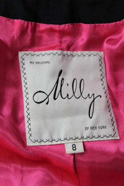 Milly Of New York Women Black Blazer 3/4 Sleeve Viscose Cotton Designer Size 8