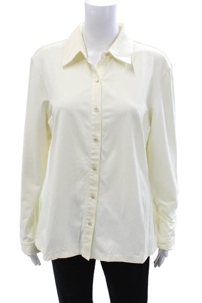 J. Mclaughlin Womens Collared Long Sleeve Button-Up Top White Nylon Size XL