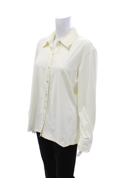 J. Mclaughlin Womens Collared Long Sleeve Button-Up Top White Nylon Size XL