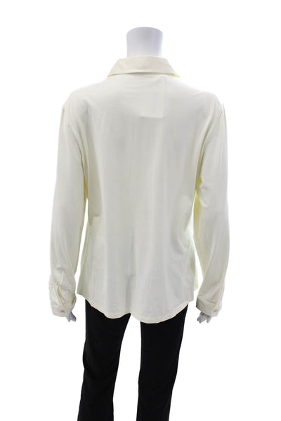J. Mclaughlin Womens Collared Long Sleeve Button-Up Top White Nylon Size XL