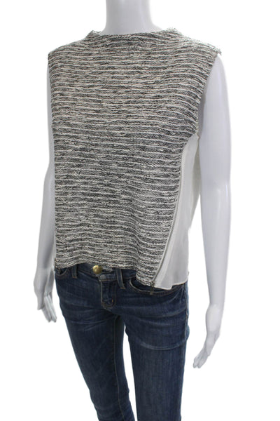 1 State Womens Gray Striped Sleeveless Crew Neck Tank Button Front Size M