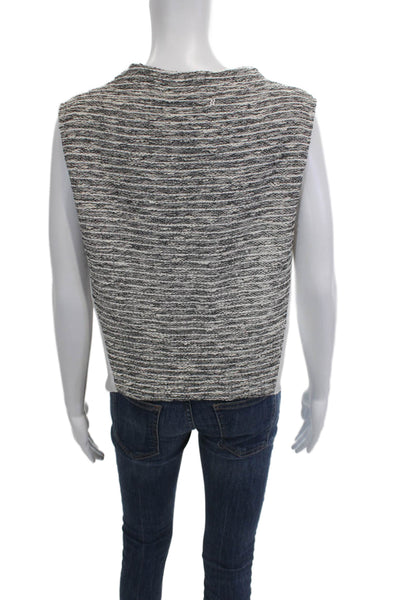 1 State Womens Gray Striped Sleeveless Crew Neck Tank Button Front Size M