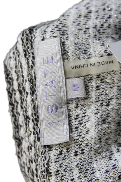 1 State Womens Gray Striped Sleeveless Crew Neck Tank Button Front Size M