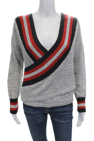 C/MEO Collective Unisex Pullover Striped V-Neck Acrylic Gray Sweater Size S