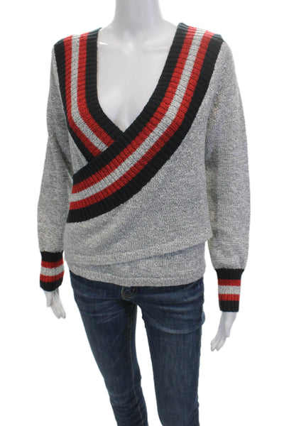 C/MEO Collective Unisex Pullover Striped V-Neck Acrylic Gray Sweater Size S