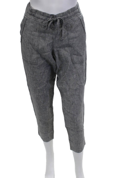 Athleta Womens Linen Cropped Ankle Pants Gray Button 25in Inseam Size 2