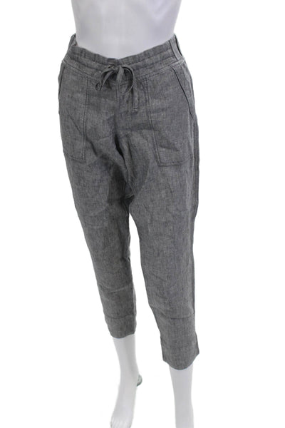 Athleta Womens Linen Cropped Ankle Pants Gray Button 25in Inseam Size 2