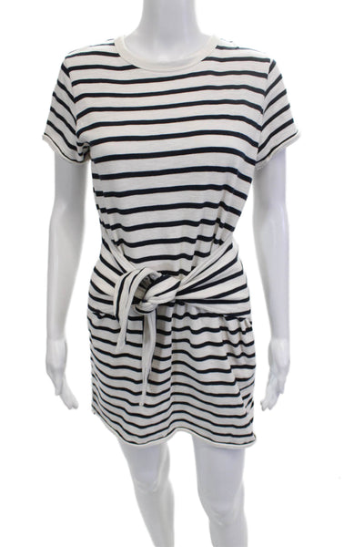 Rag & Bone Womens T Shirt Dress Black Striped Tie Waist Short Sleeve Size S