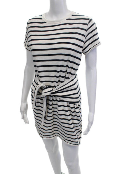 Rag & Bone Womens T Shirt Dress Black Striped Tie Waist Short Sleeve Size S