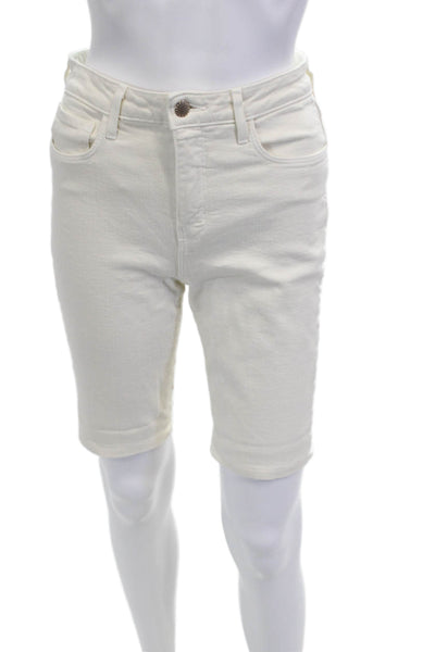 L'Agence Unisex Bermuda Shorts White Button Cotton Size 25
