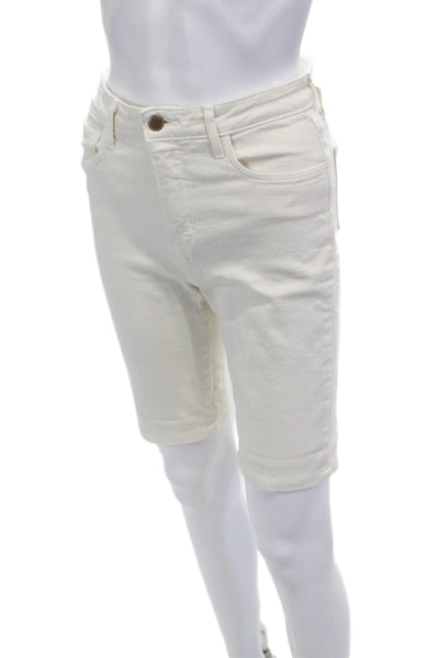 L'Agence Unisex Bermuda Shorts White Button Cotton Size 25