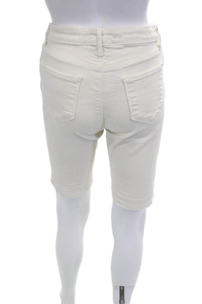 L'Agence Unisex Bermuda Shorts White Button Cotton Size 25