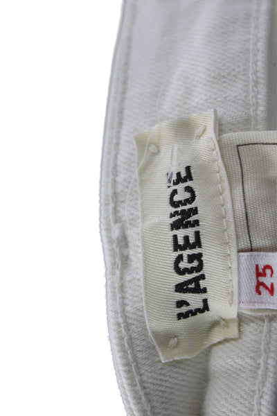 L'Agence Unisex Bermuda Shorts White Button Cotton Size 25