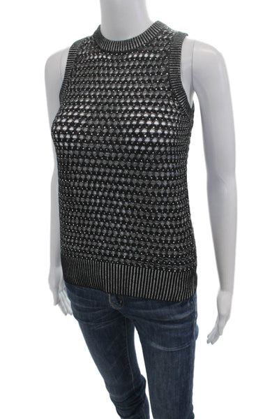 Minnie Rose Unisex Sleeveless Cashmere Cotton Vest Crew Neck Black Size XS
