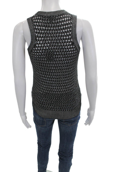 Minnie Rose Unisex Sleeveless Cashmere Cotton Vest Crew Neck Black Size XS