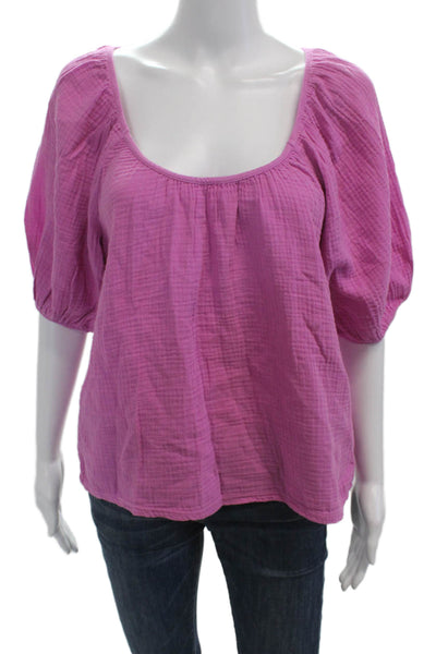 Nation LTD Womens Boho Pink Square Neck Short Sleeve Cotton Blouse Size XS