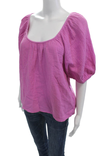 Nation LTD Womens Boho Pink Square Neck Short Sleeve Cotton Blouse Size XS
