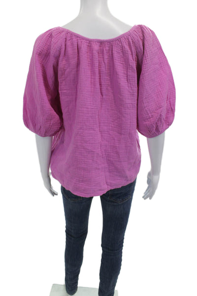 Nation LTD Womens Boho Pink Square Neck Short Sleeve Cotton Blouse Size XS
