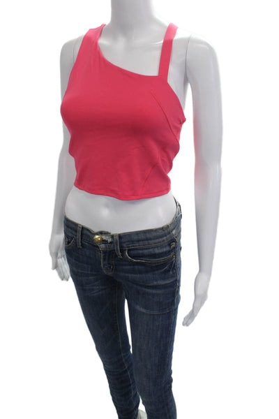Lululemon Women Cropped Tank Pink Nylon Blend Button Solid Size S