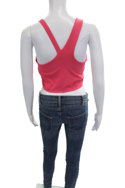 Lululemon Women Cropped Tank Pink Nylon Blend Button Solid Size S