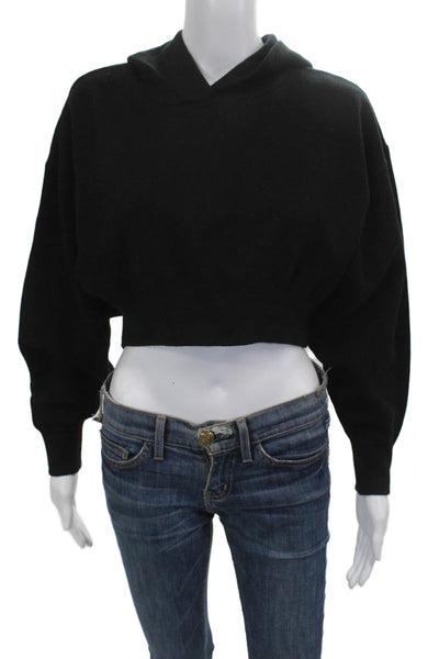 Zara Women Pullover Hoodie Black Viscose Polyester Nylon Long Sleeve Size S