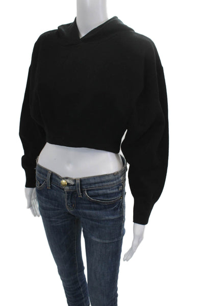 Zara Women Pullover Hoodie Black Viscose Polyester Nylon Long Sleeve Size S
