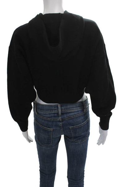 Zara Women Pullover Hoodie Black Viscose Polyester Nylon Long Sleeve Size S
