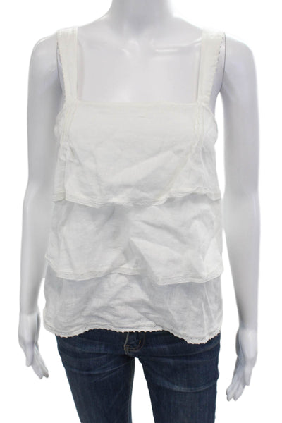 Zara Basic Womens Linen Square Neck Camisole White Boho Sleeveless Size XS