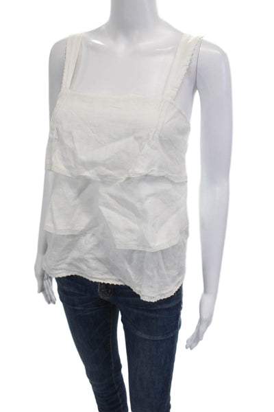 Zara Basic Womens Linen Square Neck Camisole White Boho Sleeveless Size XS