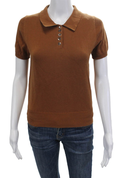 Zara Womens Brown Cotton Collared Short Sleeve Basic Polo Top Size S