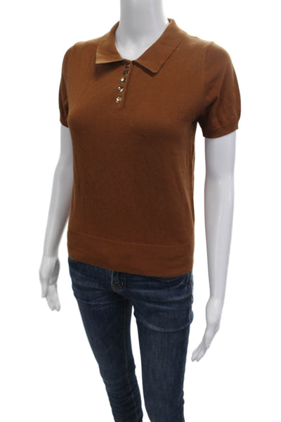 Zara Womens Brown Cotton Collared Short Sleeve Basic Polo Top Size S