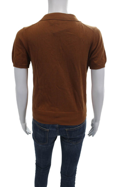 Zara Womens Brown Cotton Collared Short Sleeve Basic Polo Top Size S