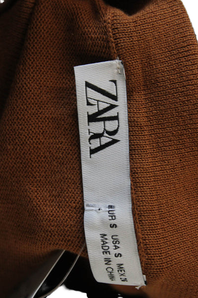 Zara Womens Brown Cotton Collared Short Sleeve Basic Polo Top Size S