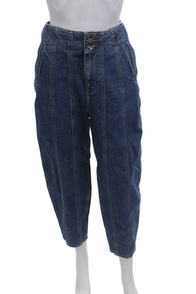 Zara Women Mom Cropped High Rise Dark Blue Jeans Size 00