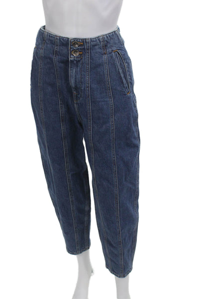 Zara Women Mom Cropped High Rise Dark Blue Jeans Size 00