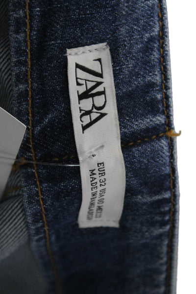 Zara Women Mom Cropped High Rise Dark Blue Jeans Size 00