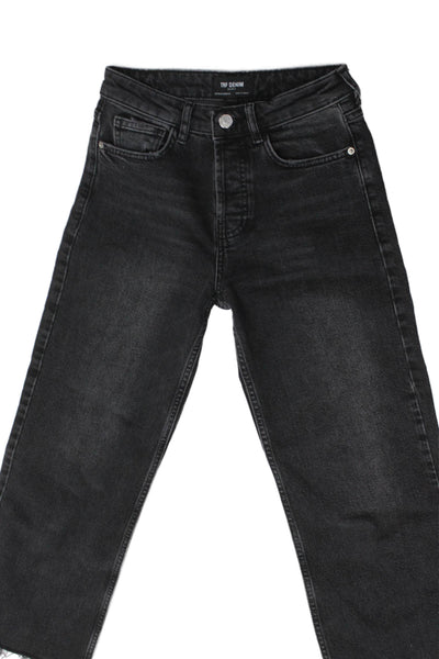 Trf Collection Zara Women Cropped Straight Black Jeans Cotton Elastane Size 2