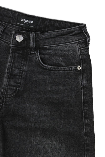 Trf Collection Zara Women Cropped Straight Black Jeans Cotton Elastane Size 2