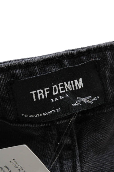 Trf Collection Zara Women Cropped Straight Black Jeans Cotton Elastane Size 2