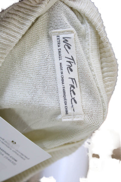 We The Free Women Cropped Plaid Cotton Crewneck Button Longsleeve Beige Size XS