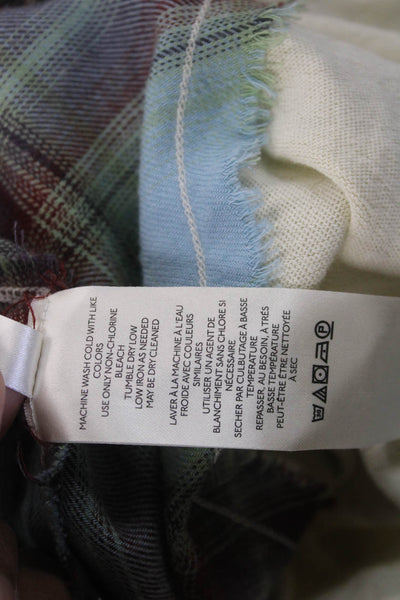 We The Free Women Cropped Plaid Cotton Crewneck Button Longsleeve Beige Size XS
