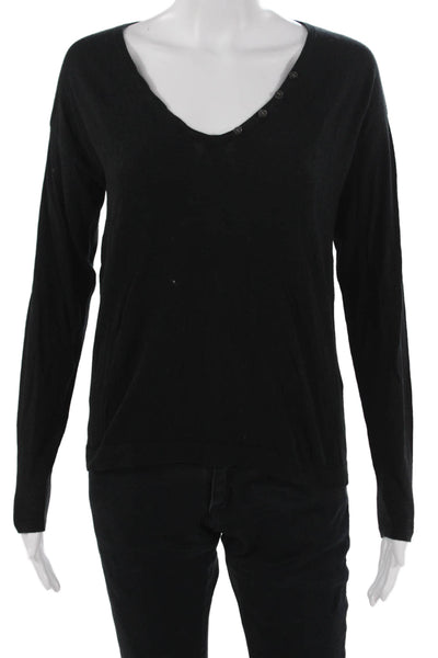 Minnie Rose Women Cotton V Neck Long Sleeve Button Front Top Size M