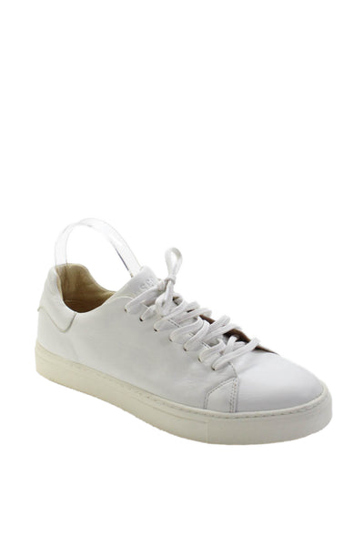 Posco Womens Leather Lace Up Low Top Sneakers White Size 9