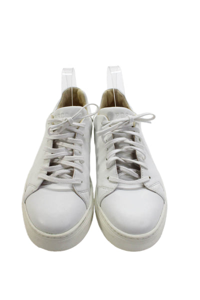 Posco Womens Leather Lace Up Low Top Sneakers White Size 9