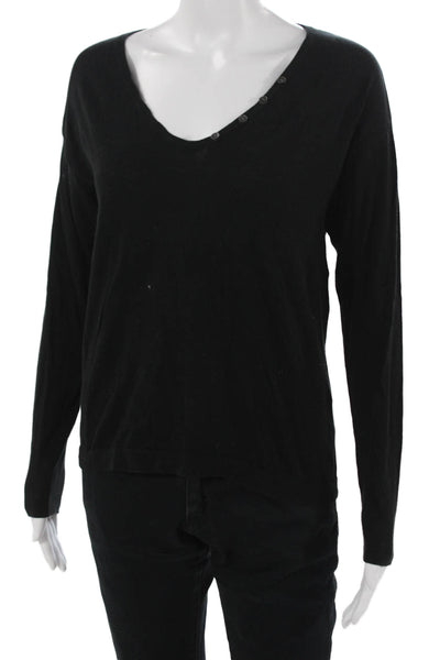Minnie Rose Women Cotton V Neck Long Sleeve Button Front Top Size M