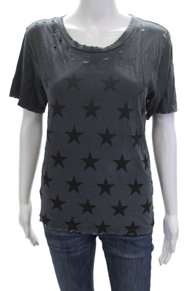 Chrldr Women Basic Graphic Dark Gray Cotton T-Shirt Short Sleeve Size S