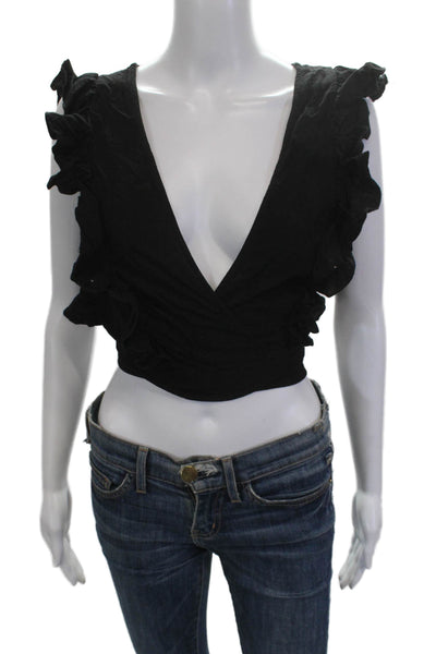 Society Amuse Womens Cropped V Neck Black Boho Viscose Sleeveless Top Size M