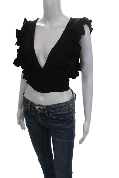 Society Amuse Womens Cropped V Neck Black Boho Viscose Sleeveless Top Size M